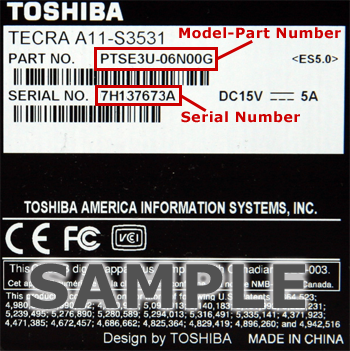 محل قرار گیری پارت نامبر و فیت مدل در محصولات Toshiba