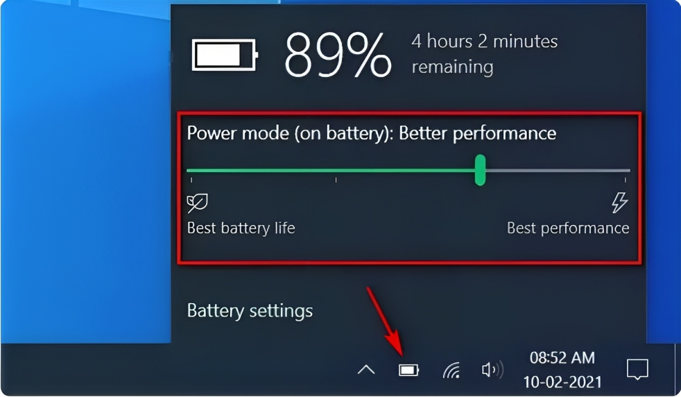 حالت Power Mode در تنظیمات باتری لپ تاپ در ویندوز 10