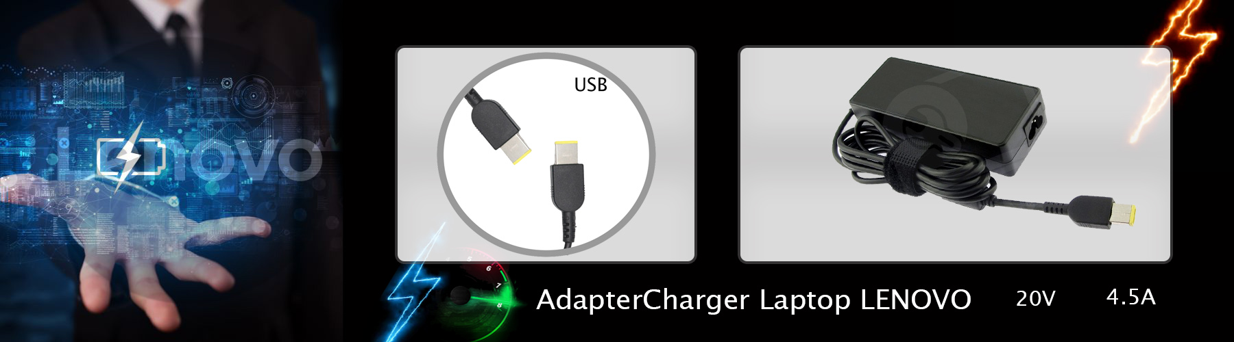 شارژر لنوو 20V 4.5A USB
